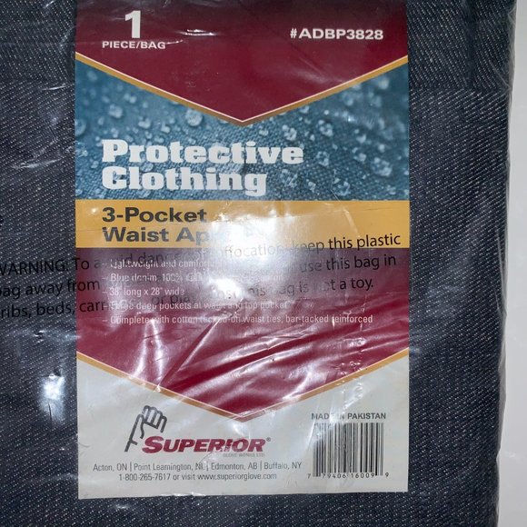 Superior Glove 3-Pocket Denim Bib Apron, Blue - Picture 2 of 9